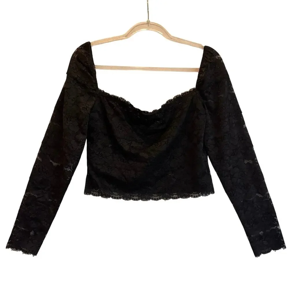 Guess Black lace off-shoulder top dark boho coquette romantic night-out L - Picture 1 of 6